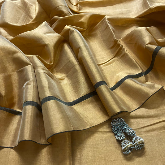 Gold and black chanderi tissue silk saree
