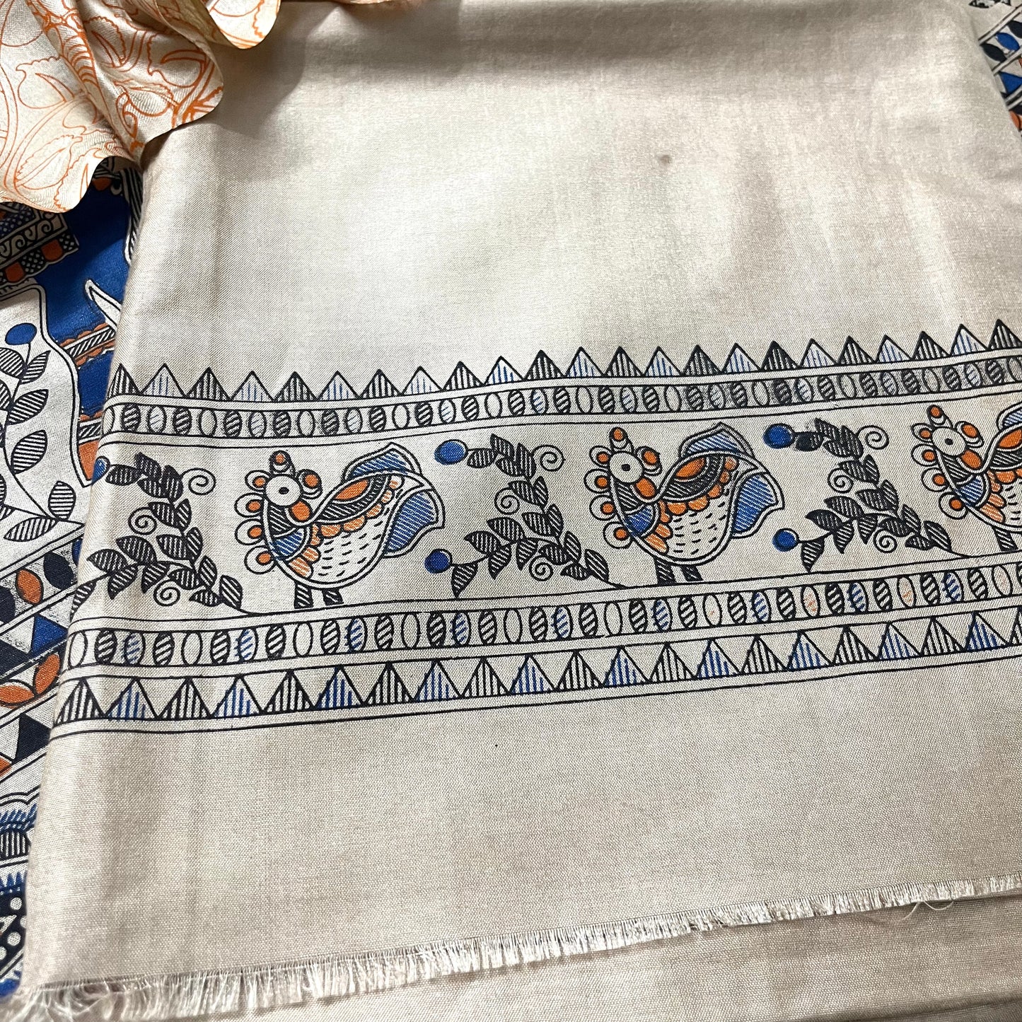 Beige bhagalpuri suit with madhubani print all over