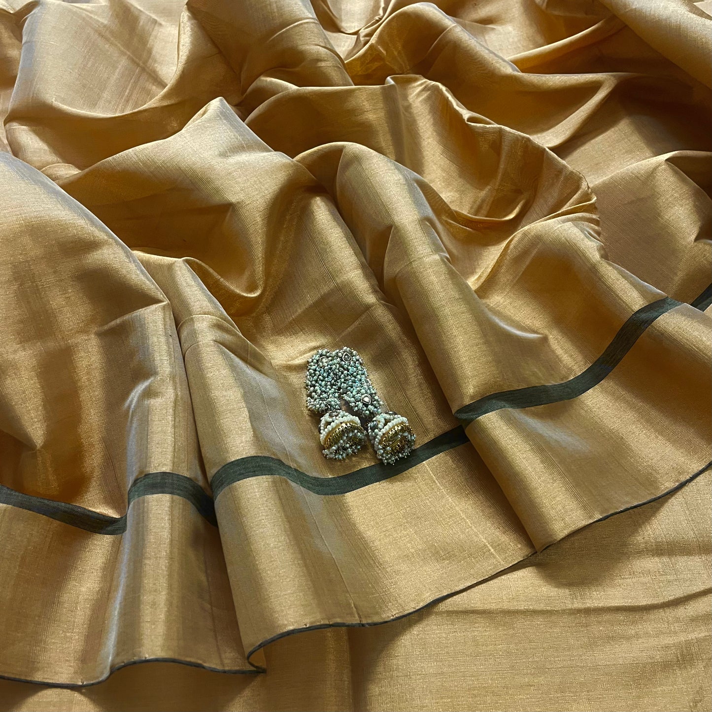 Gold and black chanderi tissue silk saree