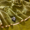 Gold olive maheshwari saree with zari border