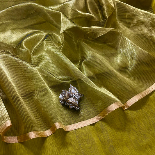 Gold olive maheshwari saree with zari border