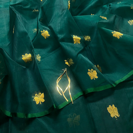 Teal green chanderi silk saree with butterfly motifs all over