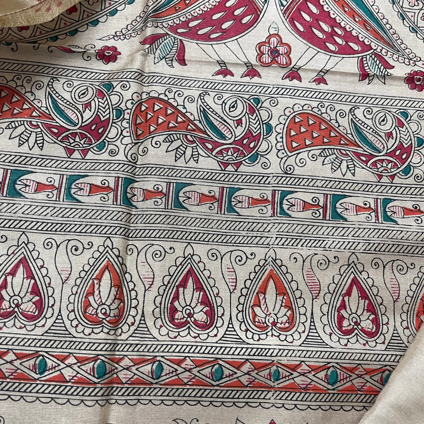 Beige bhagalpuri suit with madhubani print all over