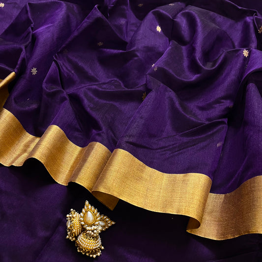 Dark purple chanderi saree with zari motifs on pallu