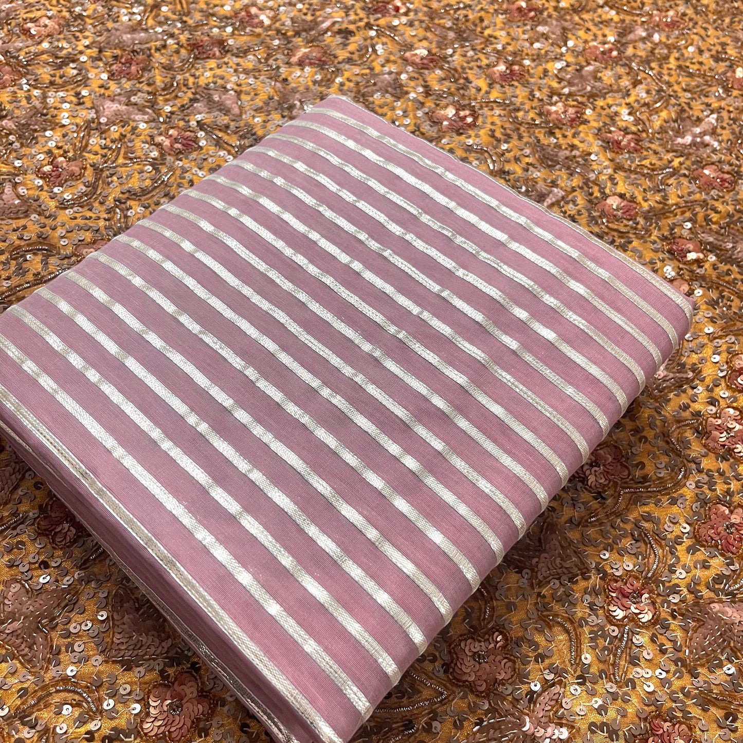 Pastel pink chanderi saree with gota work all over