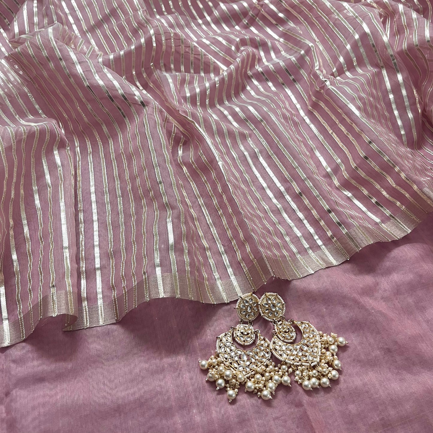 Pastel pink chanderi saree with gota work all over