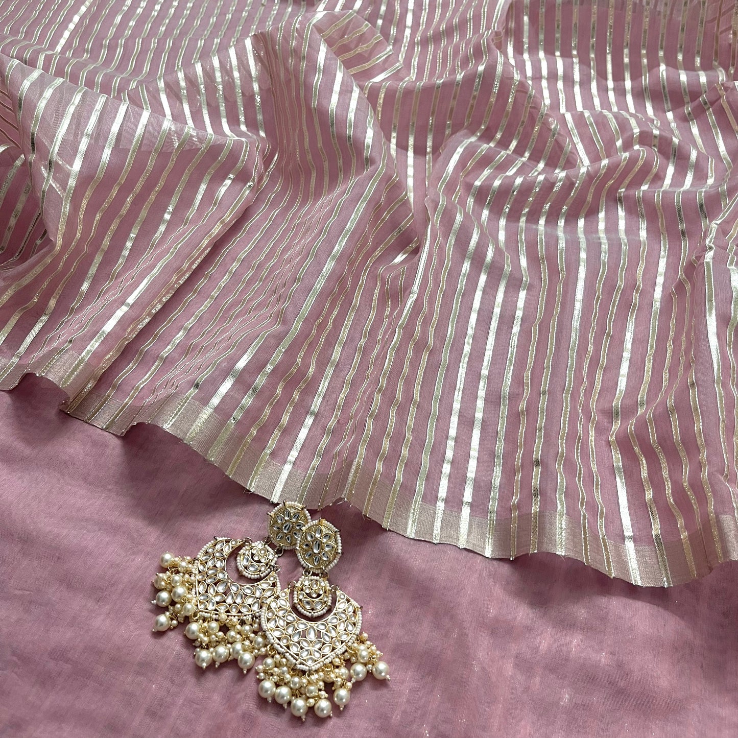 Pastel pink chanderi saree with gota work all over