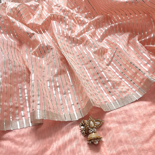 Pastel peach chanderi saree with gota work all over