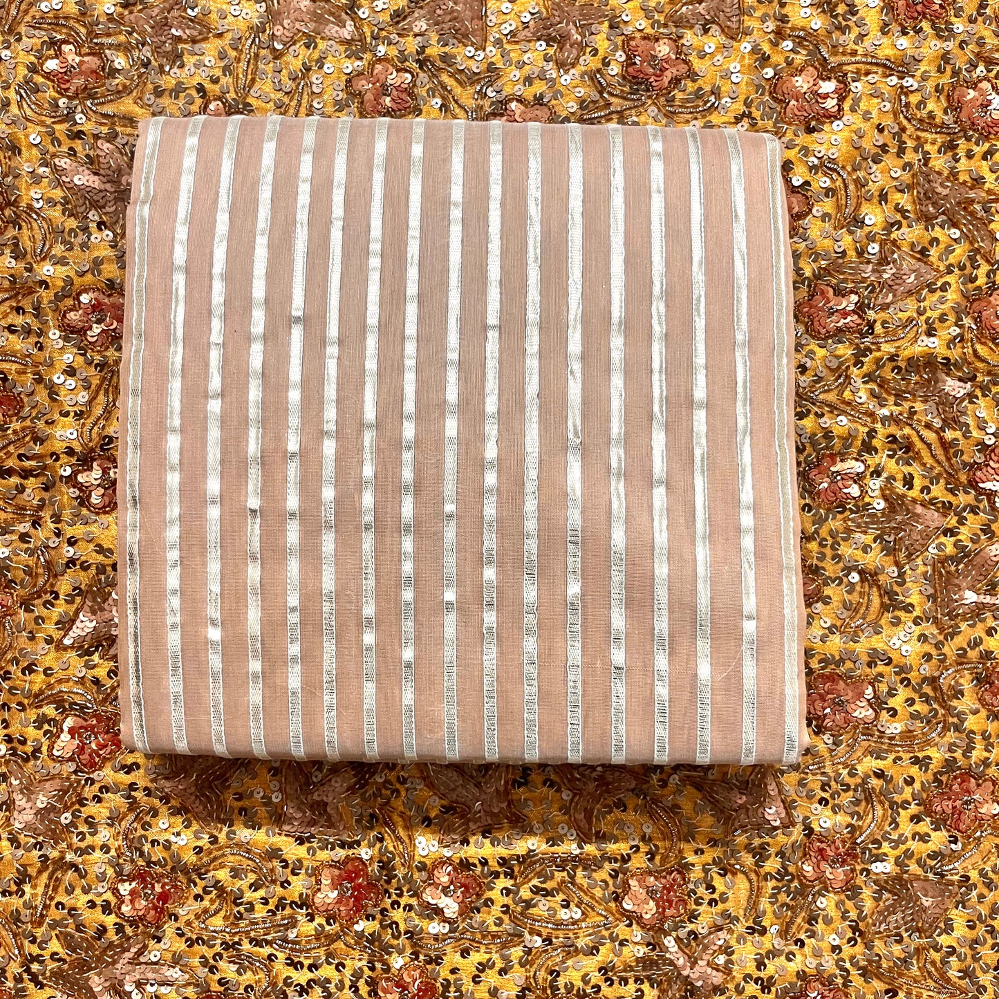 Beige chanderi saree with gota work all over