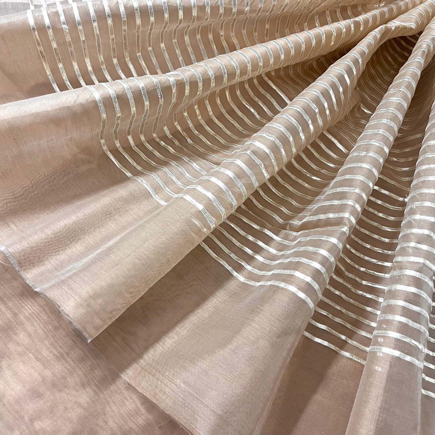 Beige chanderi saree with gota work all over