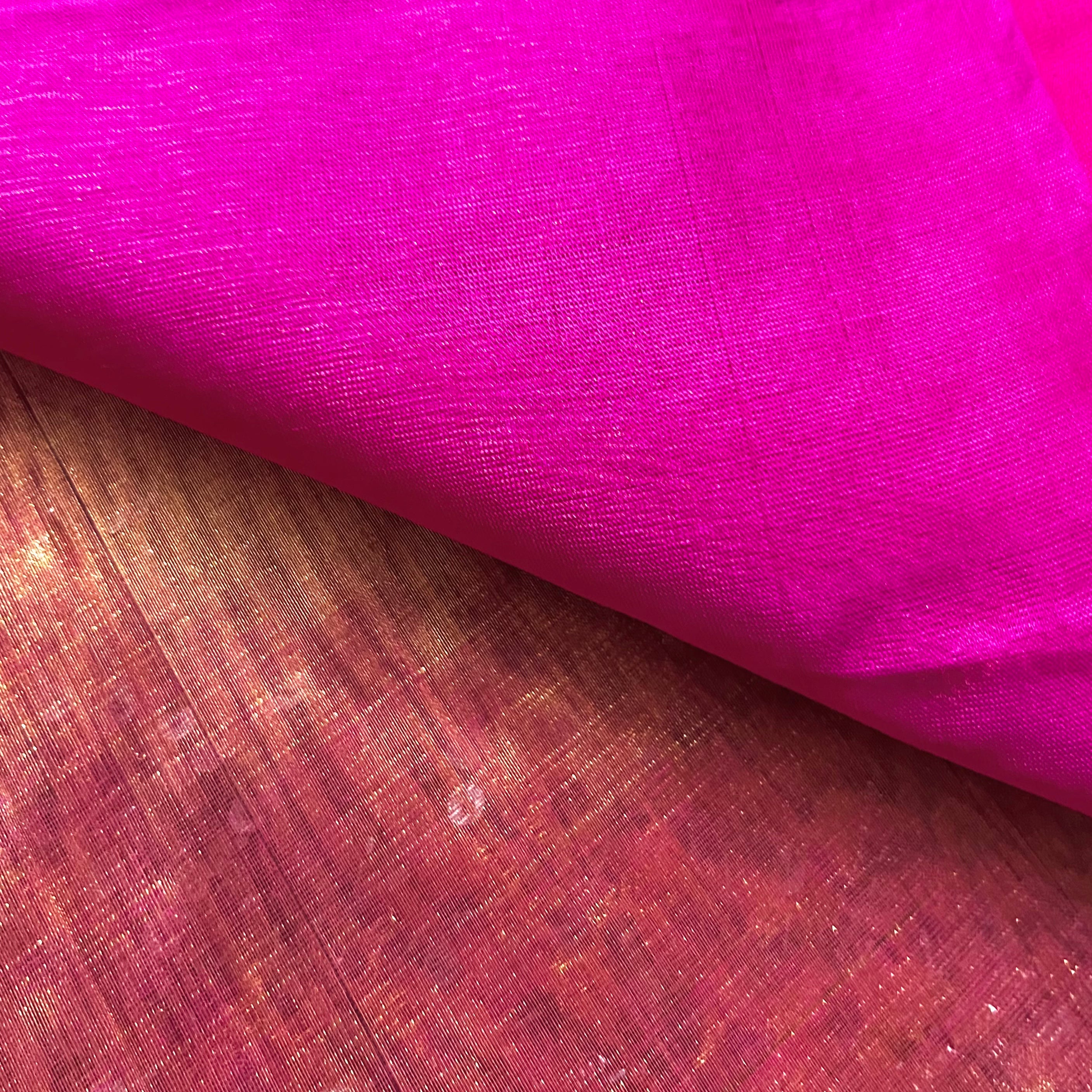Pink and gold chanderi tissue silk saree