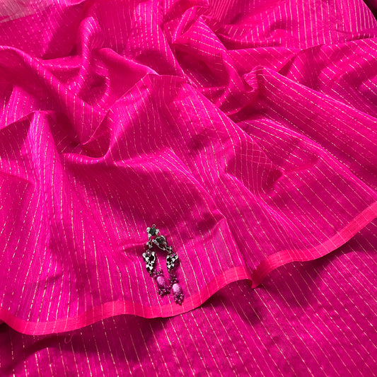 Pink maheshwari saree with zari lines all over