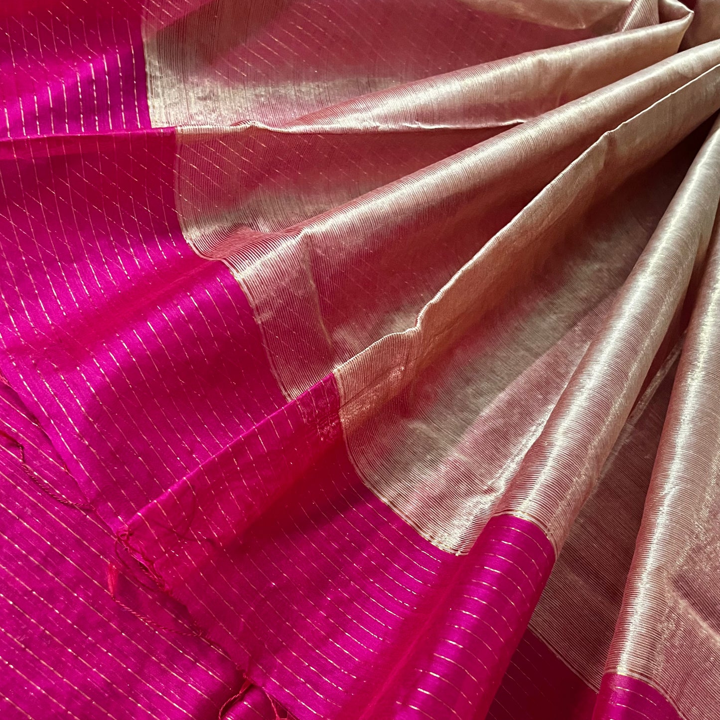Pink maheshwari saree with zari lines all over