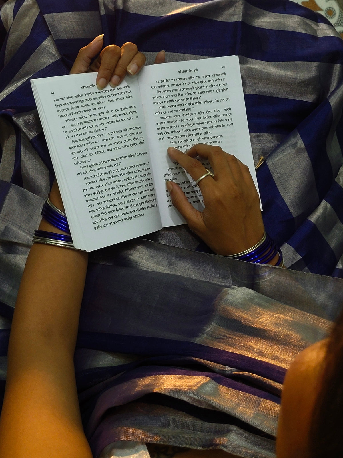 Silver and blue striped chanderi tissue silk saree