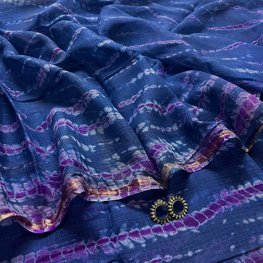 Dark blue and violet kota checks saree
