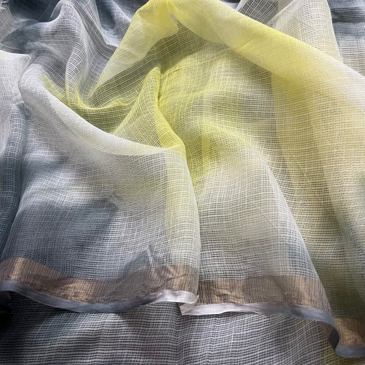 Off white yellow grey kota checks saree