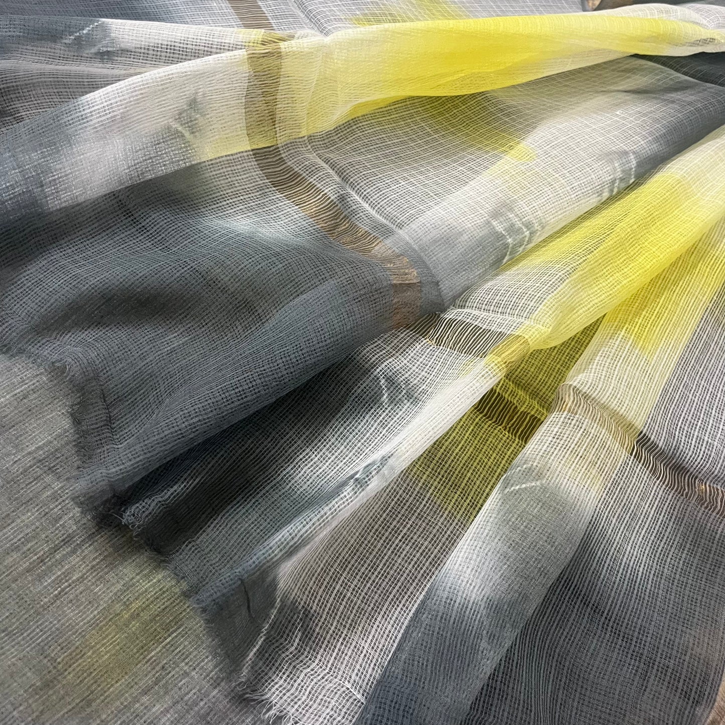Off white yellow grey kota checks saree