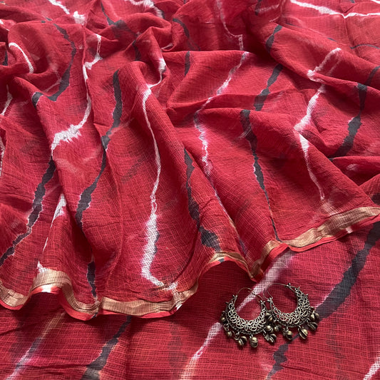 Brick red kota checks saree
