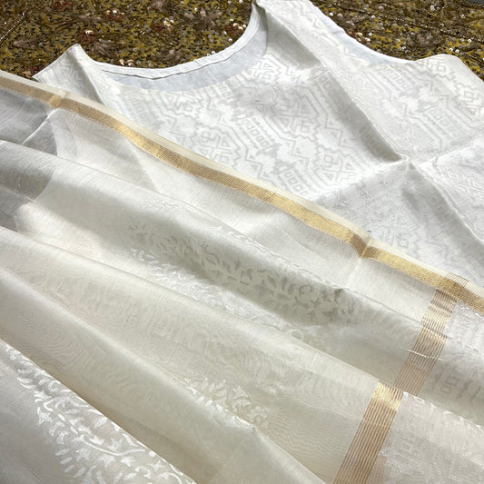 Off white maheshwari suit with block print all over