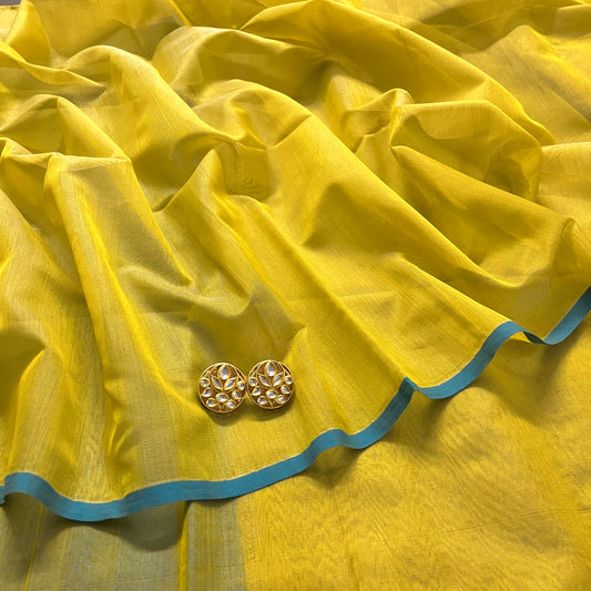 Corn yellow and blue maheshwari saree