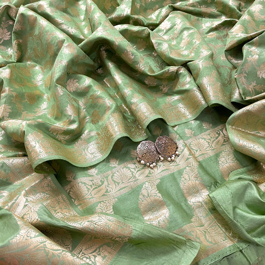 Green banarasi silk suit with zari work