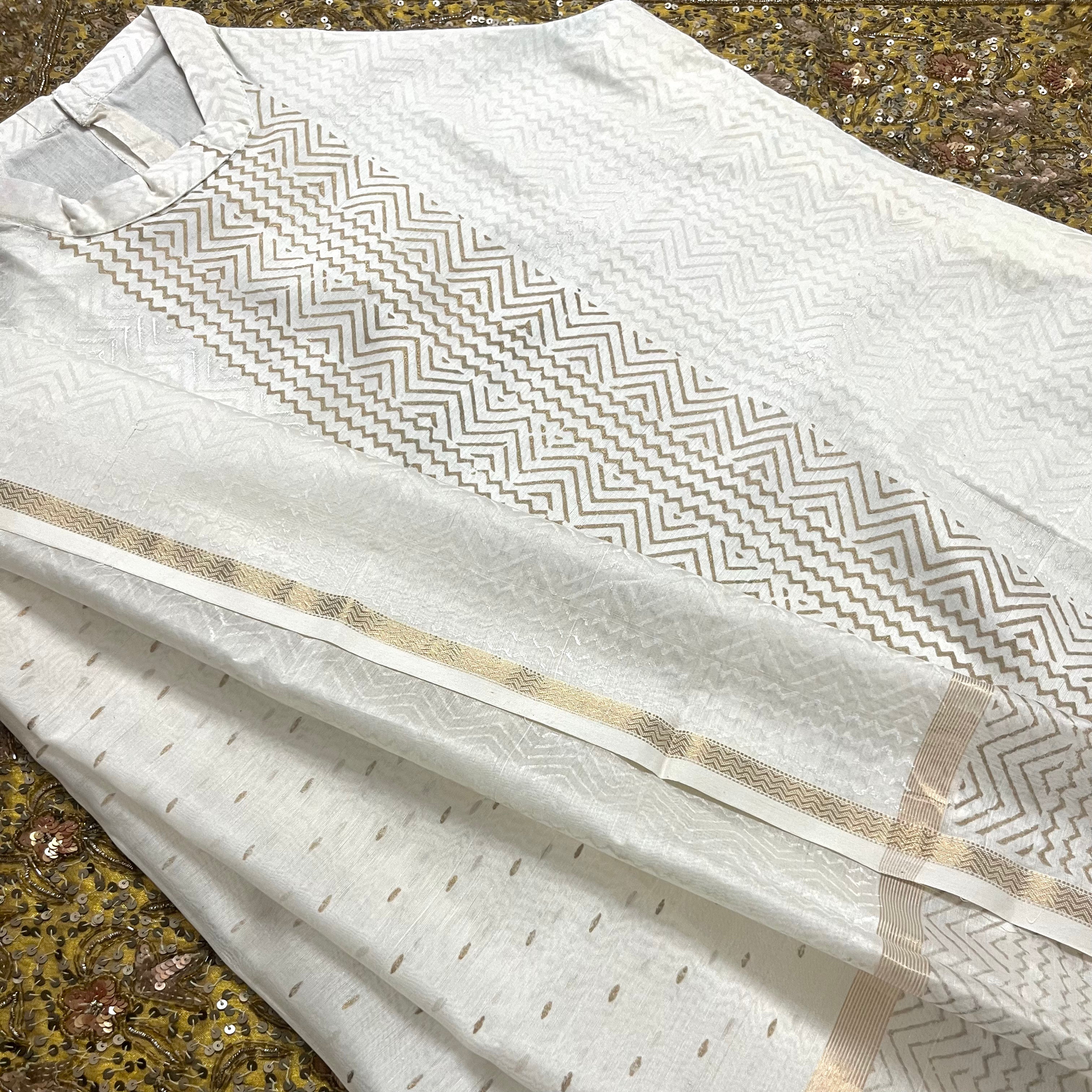 Off white maheshwari suit with block print all over
