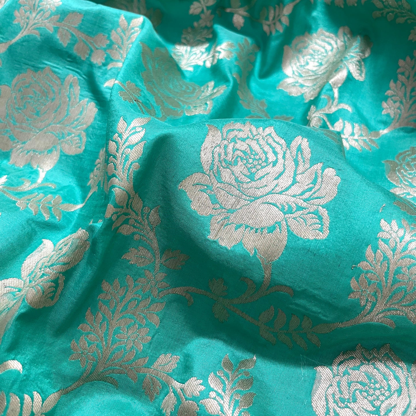Tiffany green banarasi silk saree with zari jaal work all over