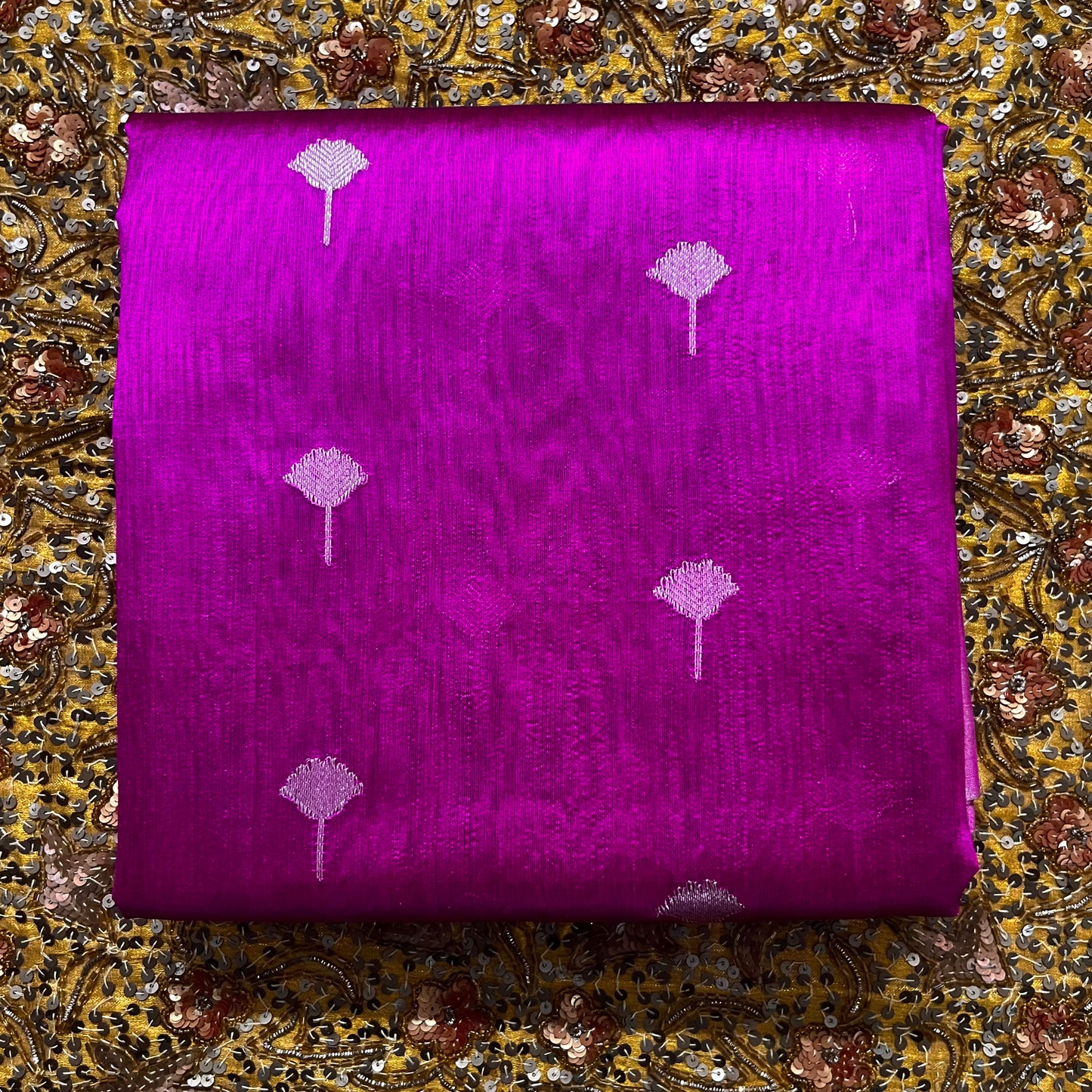 Magenta chanderi silk saree with zari motifs all over