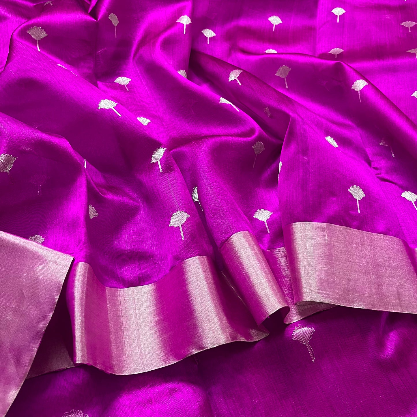 Magenta chanderi silk saree with zari motifs all over