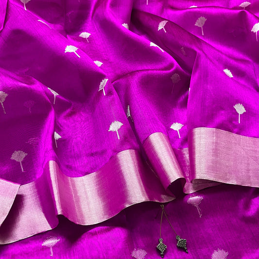 Magenta chanderi silk saree with zari motifs all over