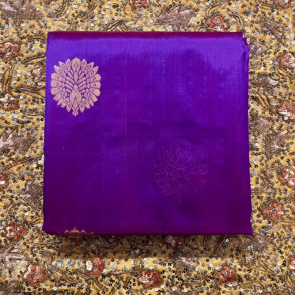 Violet dual tone chanderi silk saree with mor-motifs all over