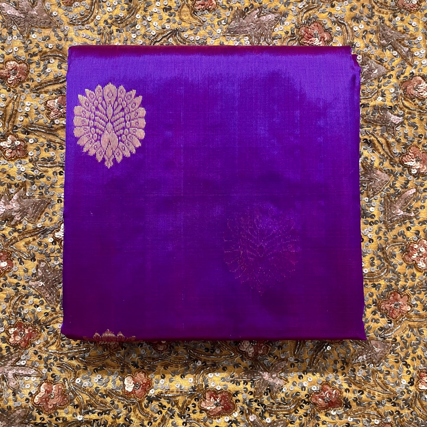 Violet dual tone chanderi silk saree with mor-motifs all over
