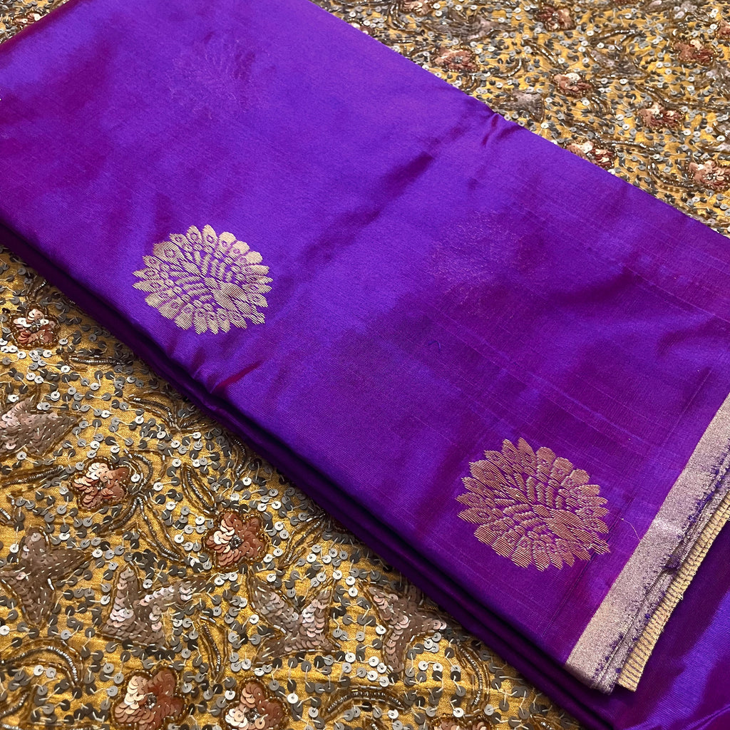 Violet dual tone chanderi silk saree with mor-motifs all over