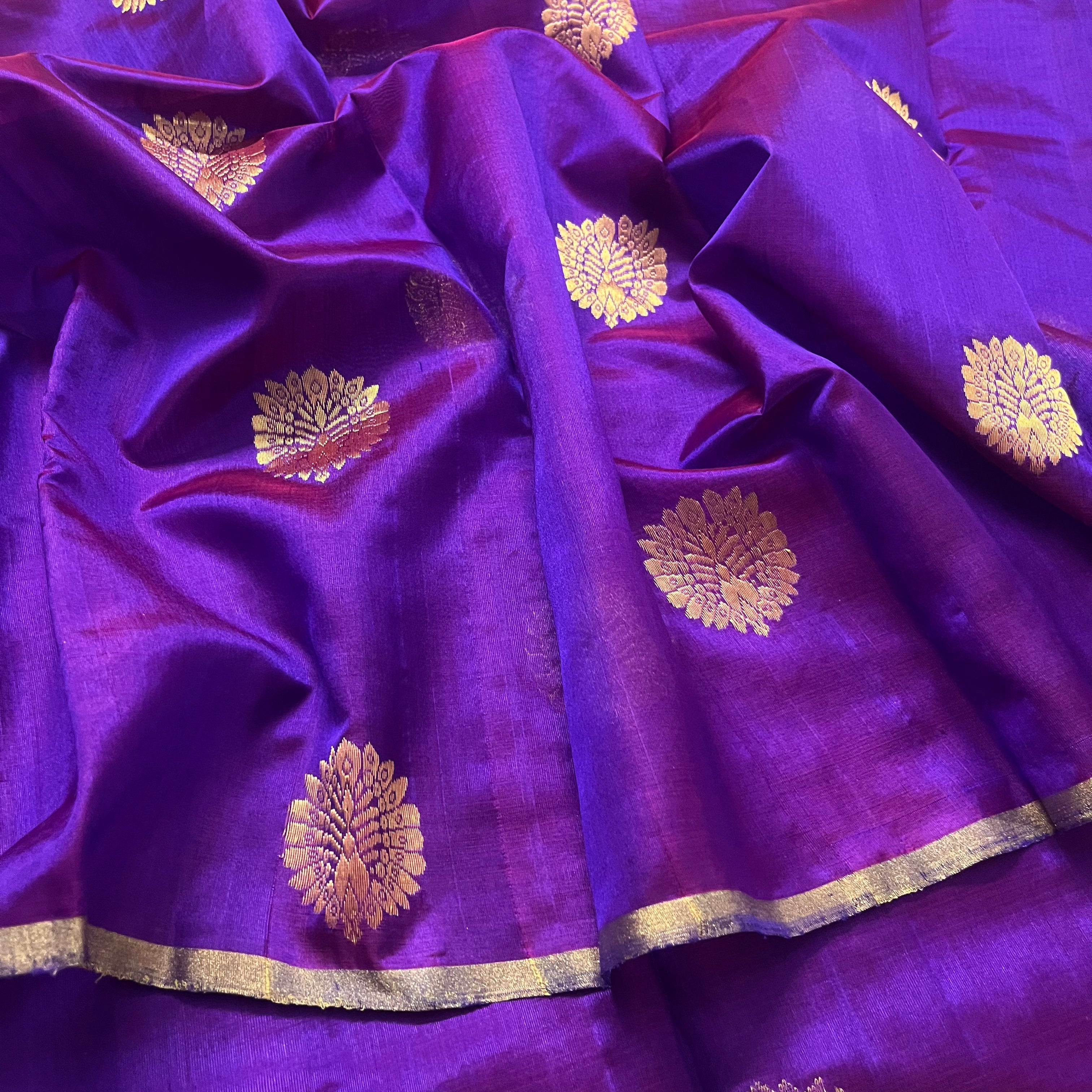 Violet dual tone chanderi silk saree with mor-motifs all over