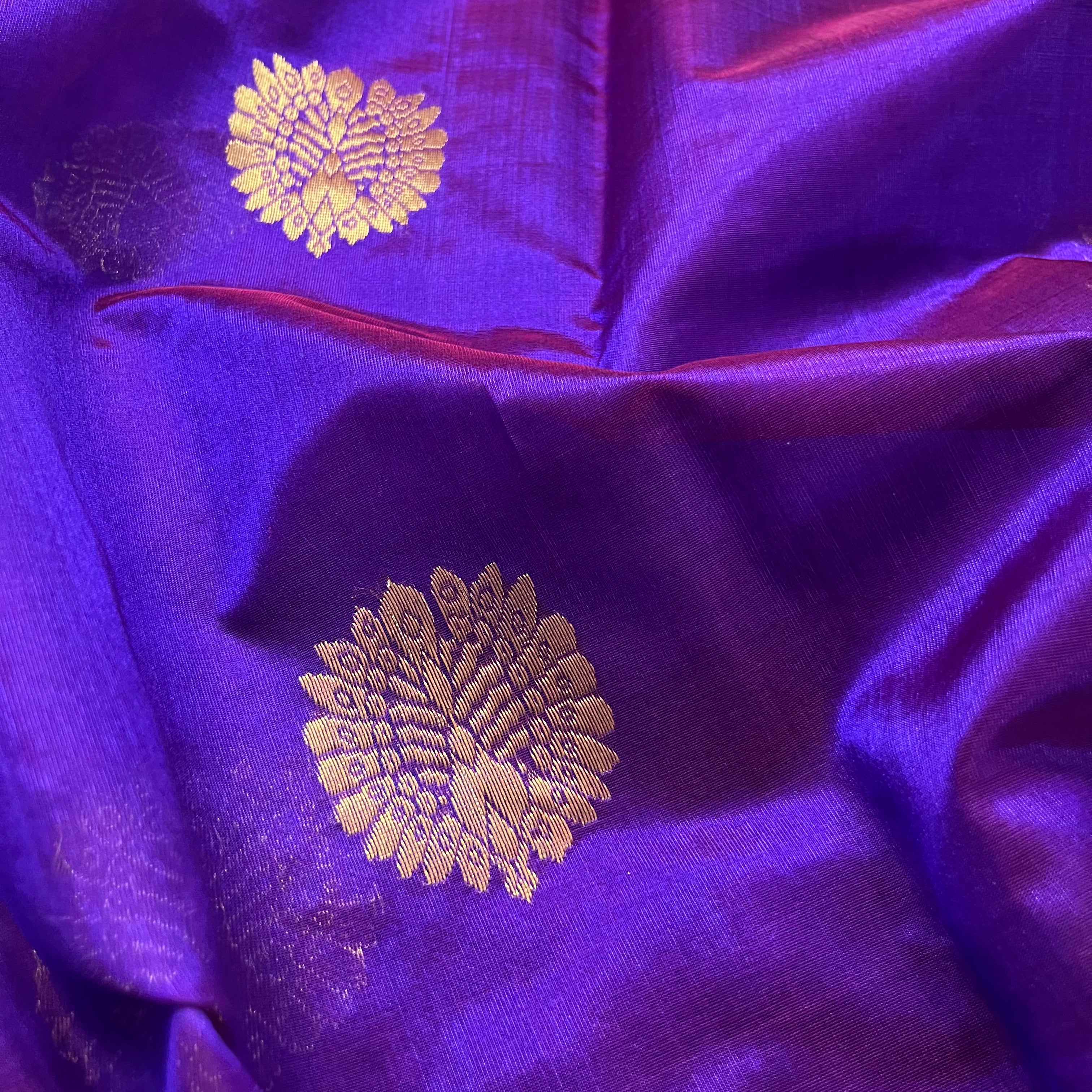 Violet dual tone chanderi silk saree with mor-motifs all over