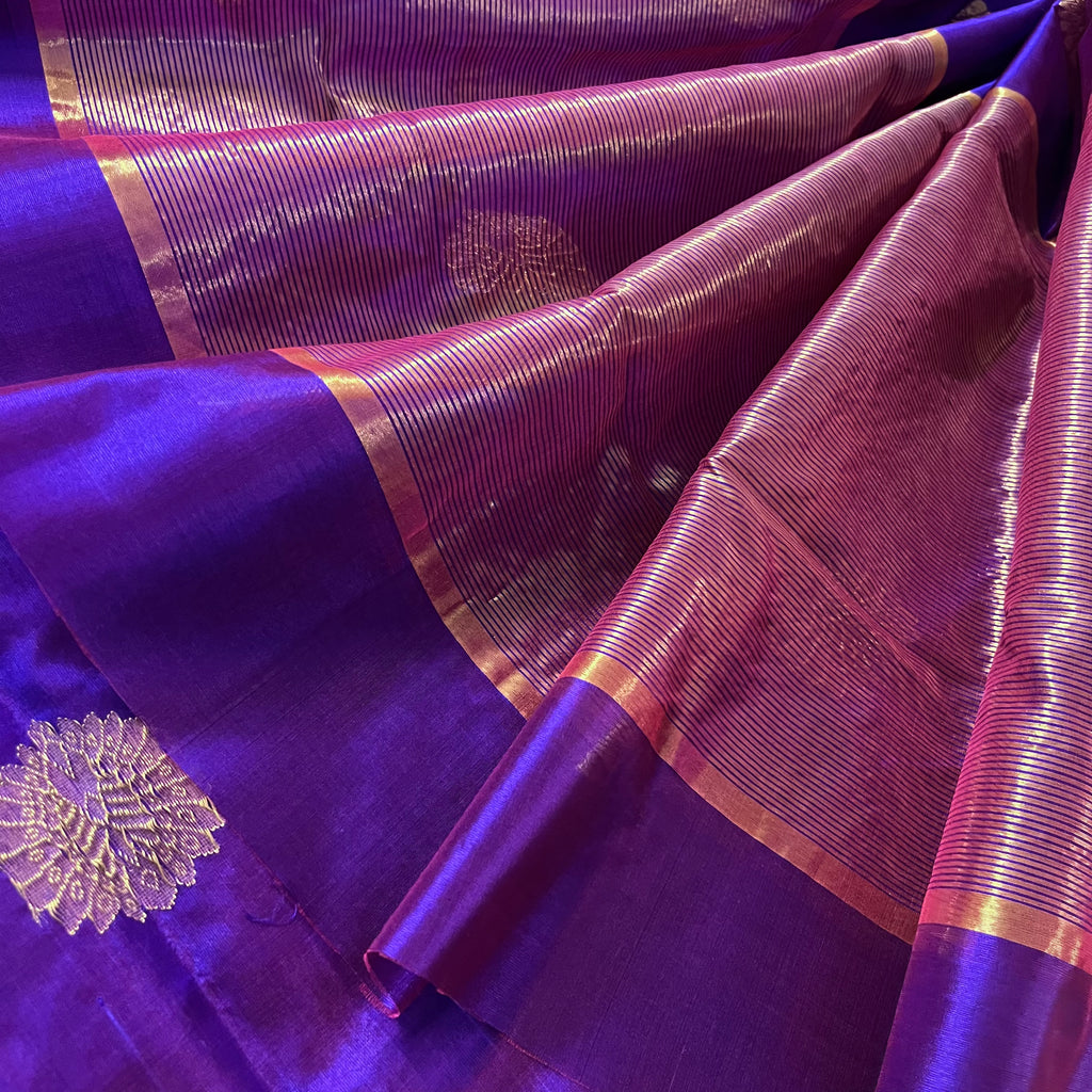 Violet dual tone chanderi silk saree with mor-motifs all over