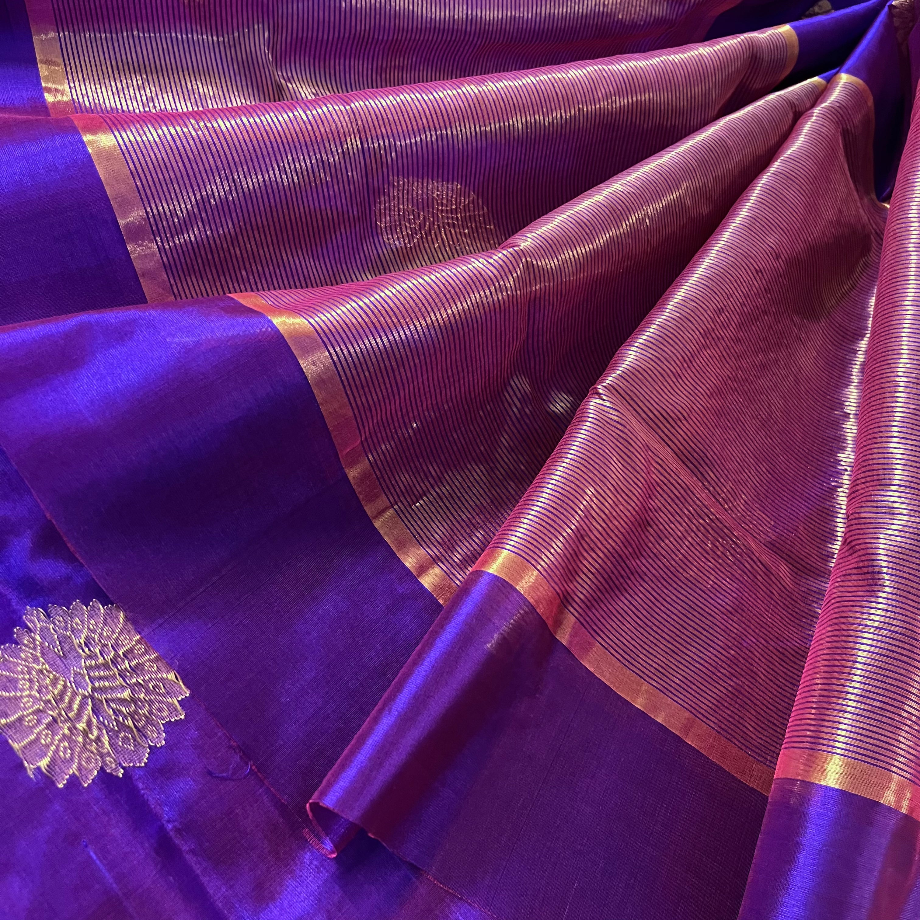 Violet dual tone chanderi silk saree with mor-motifs all over