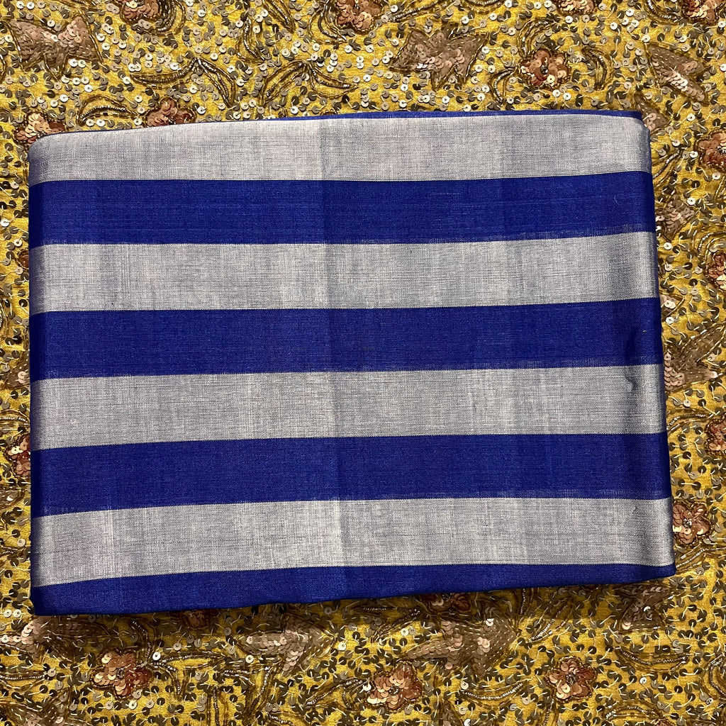 Silver and blue striped chanderi tissue silk saree