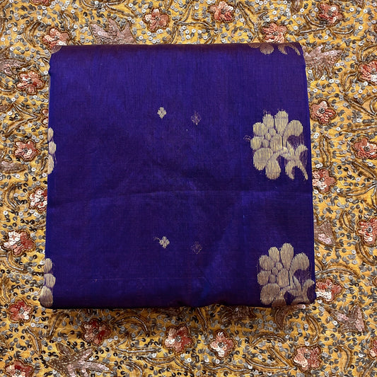 Dark blue chanderi saree with zari motifs on pallu