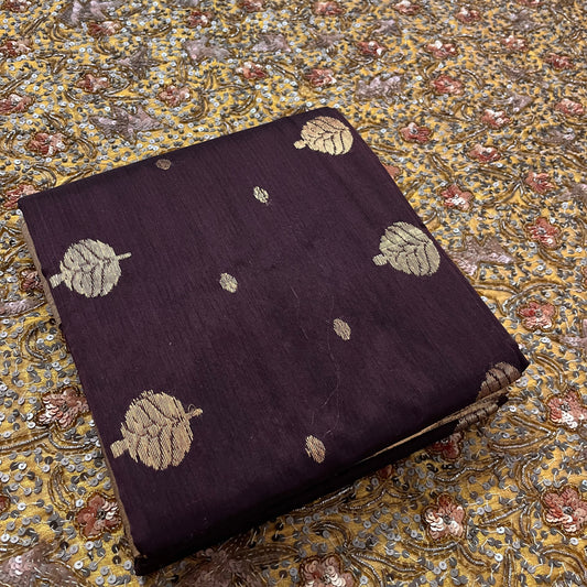 Coffee brown chanderi saree with zari motifs on pallu