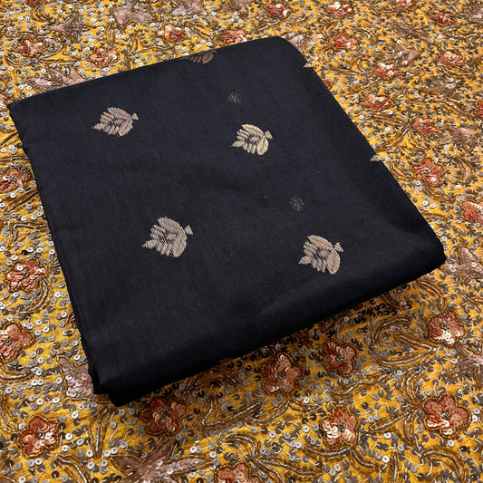 Black chanderi saree with zari motifs on pallu