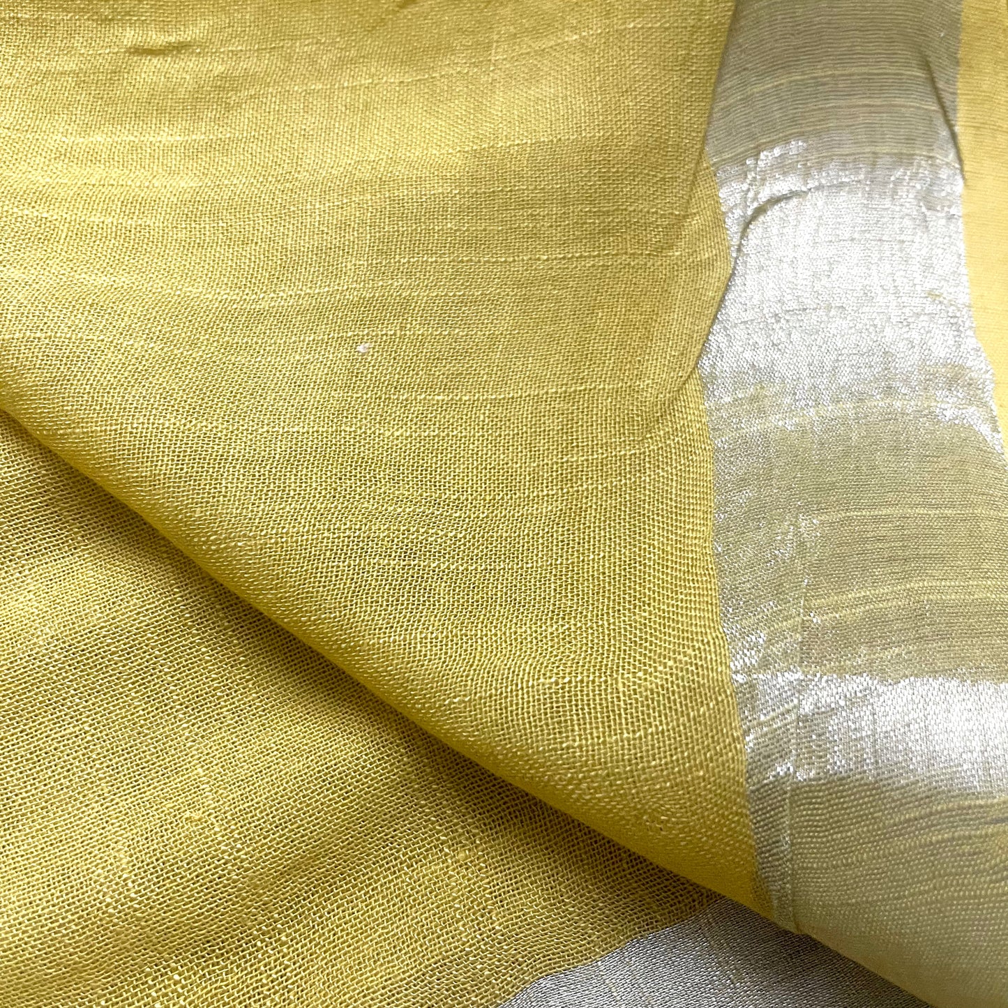 Corn yellow linen saree with hand painten flowers all over