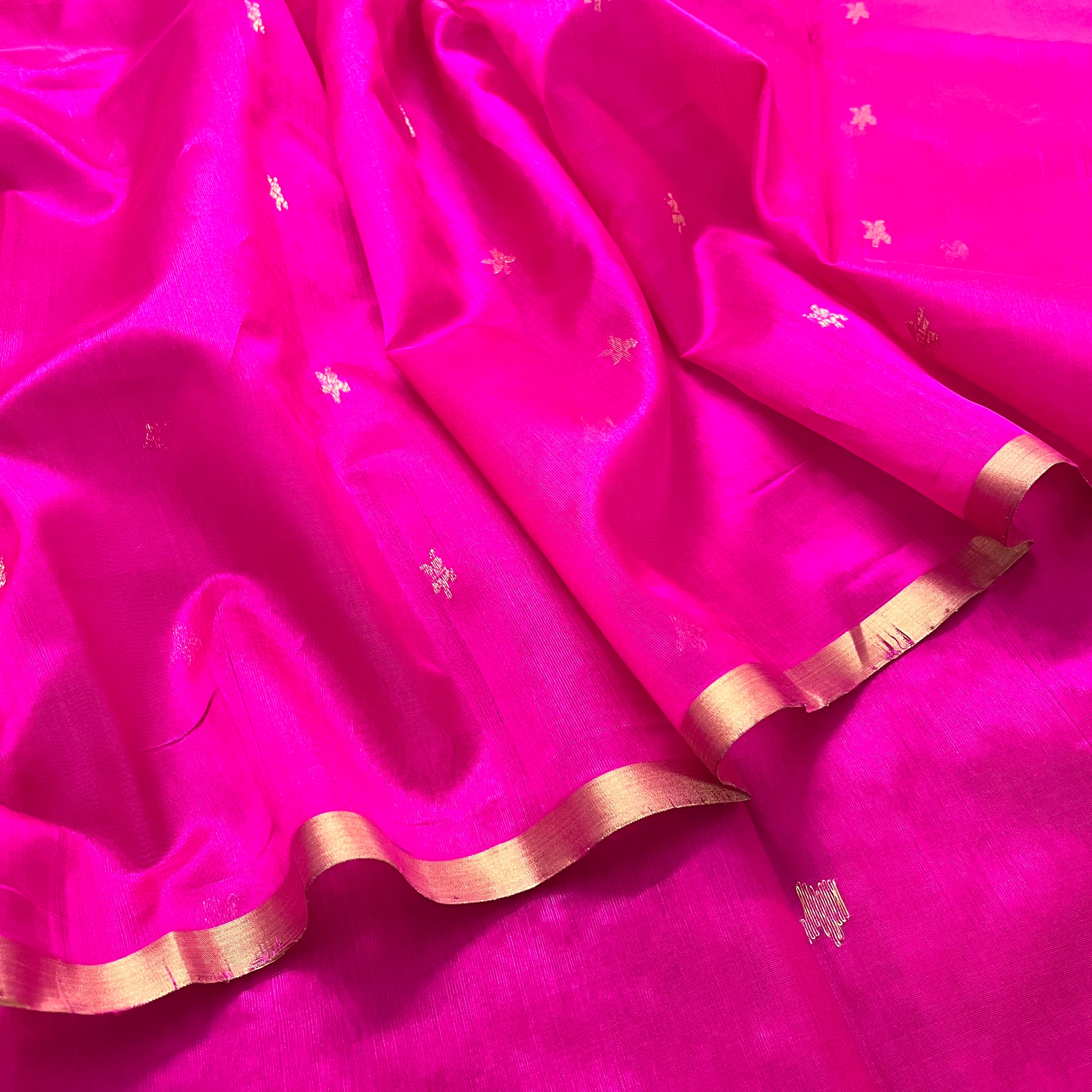 Ready to wear | Rani pink chanderi silk saree with flower bootis all over