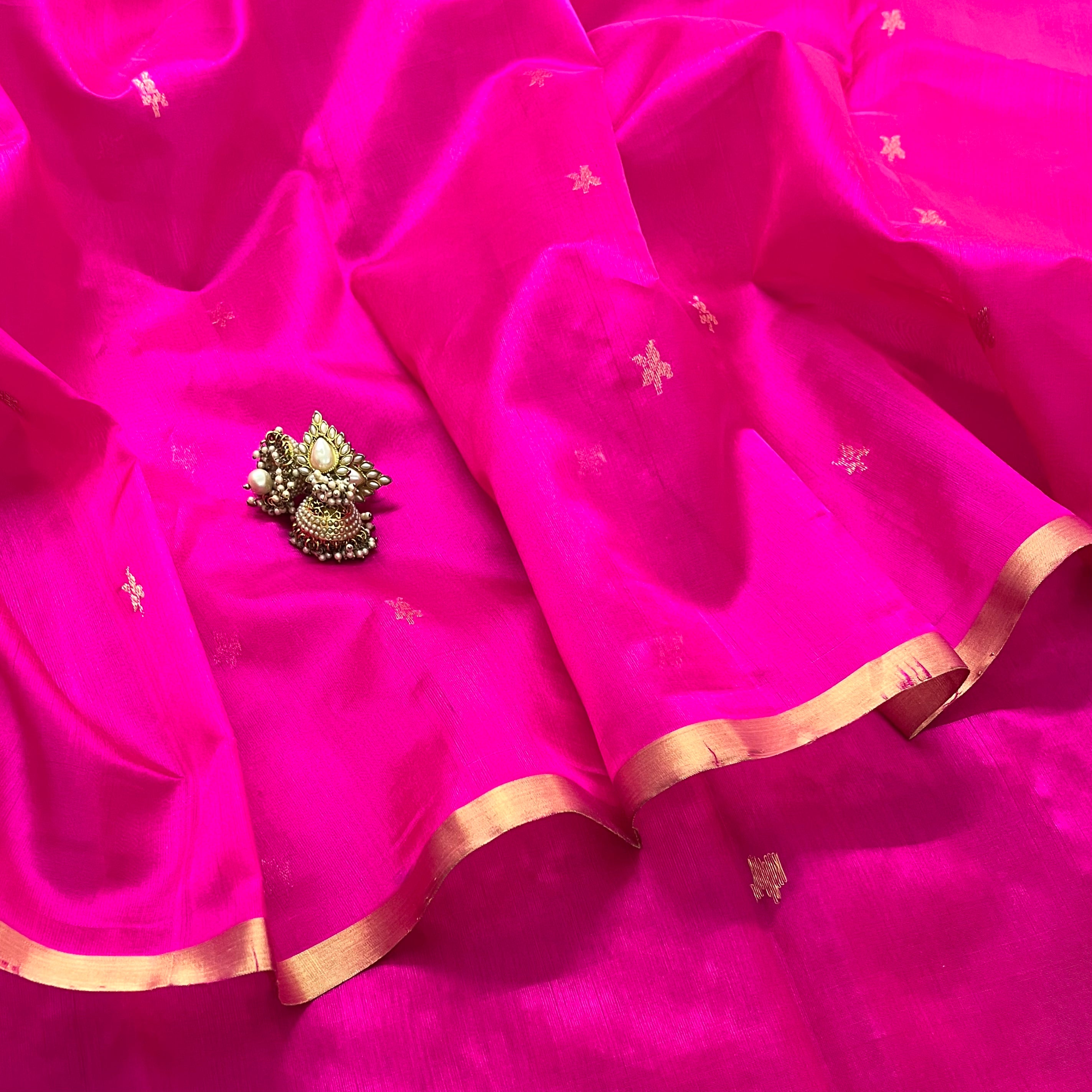 Ready to wear | Rani pink chanderi silk saree with flower bootis all over