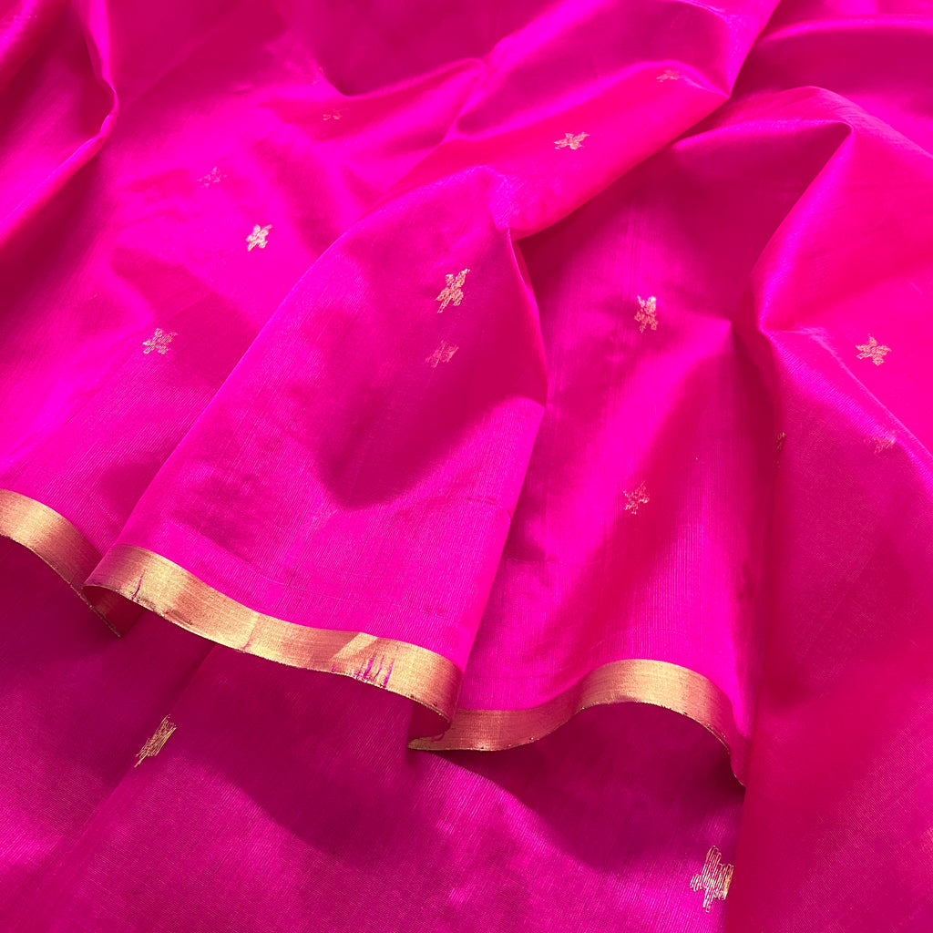 Ready to wear | Rani pink chanderi silk saree with flower bootis all over
