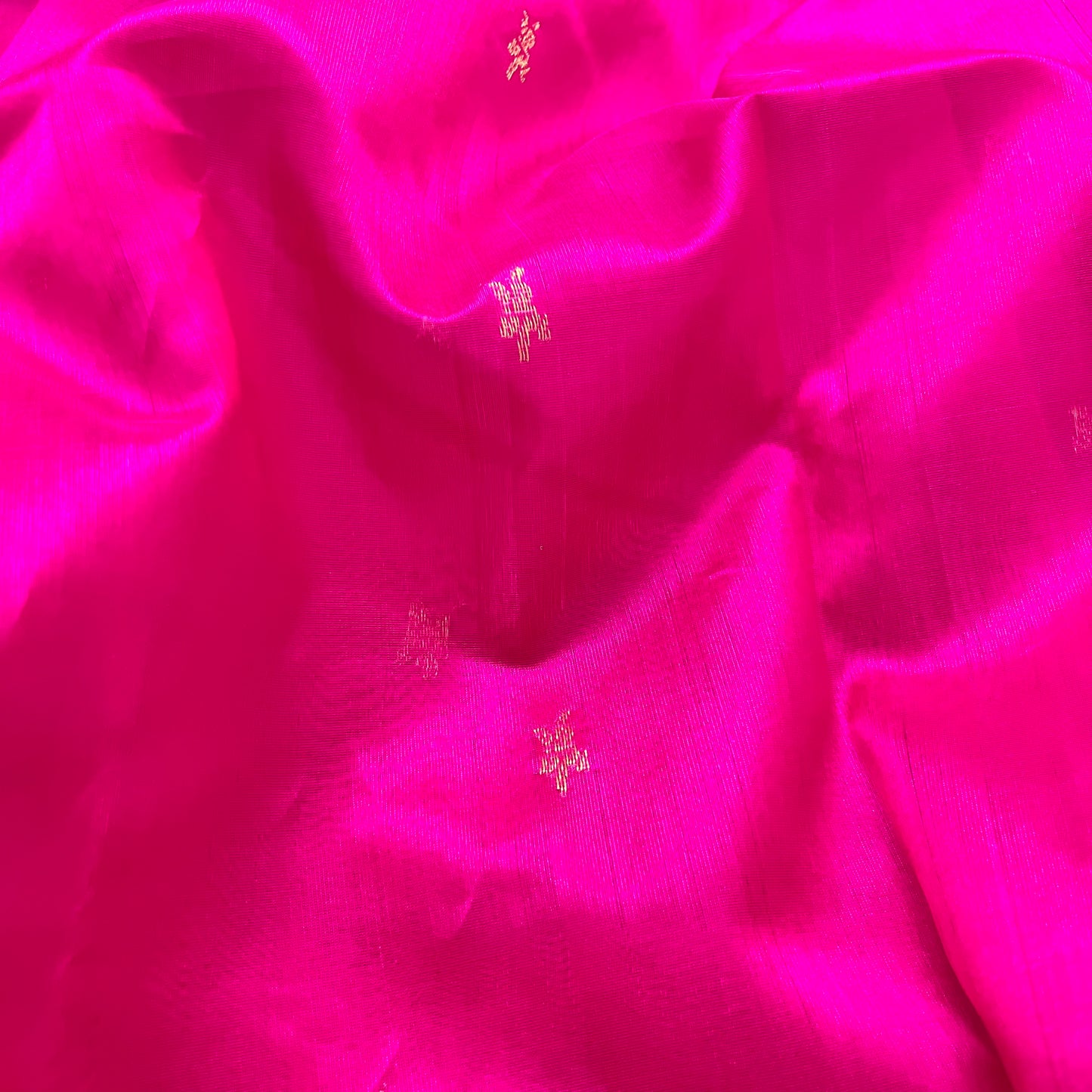 Rani pink chanderi silk saree with flower bootis all over