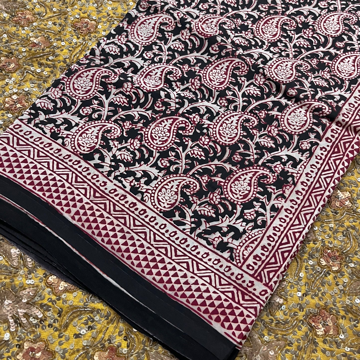 Black and red bagh print saree