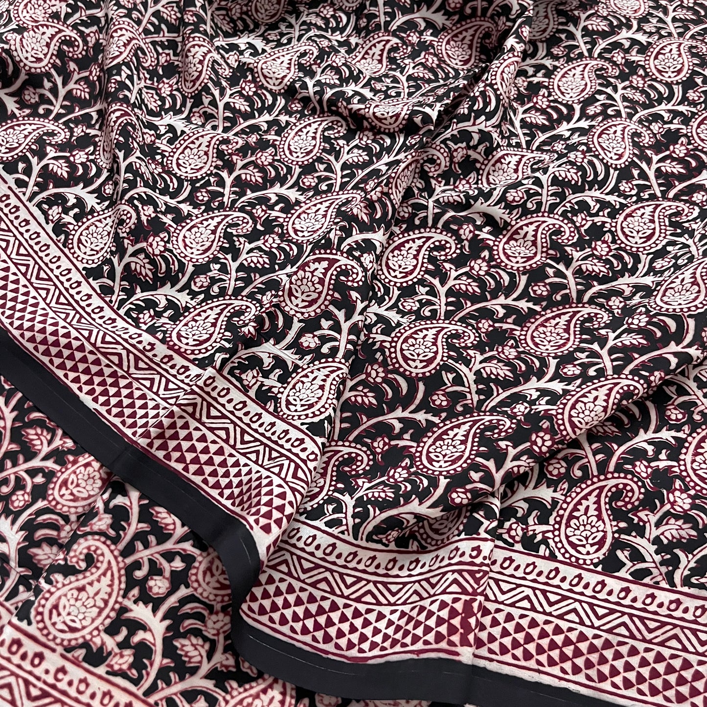 Black and red bagh print saree