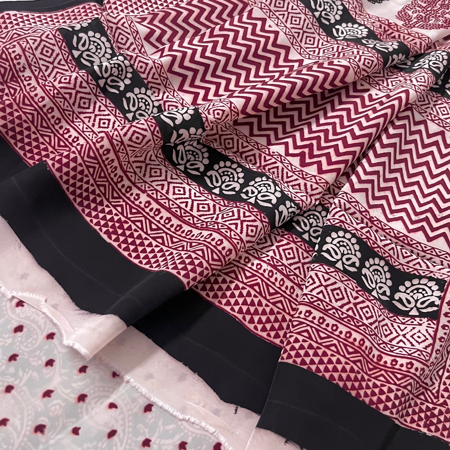 Black and red bagh print saree