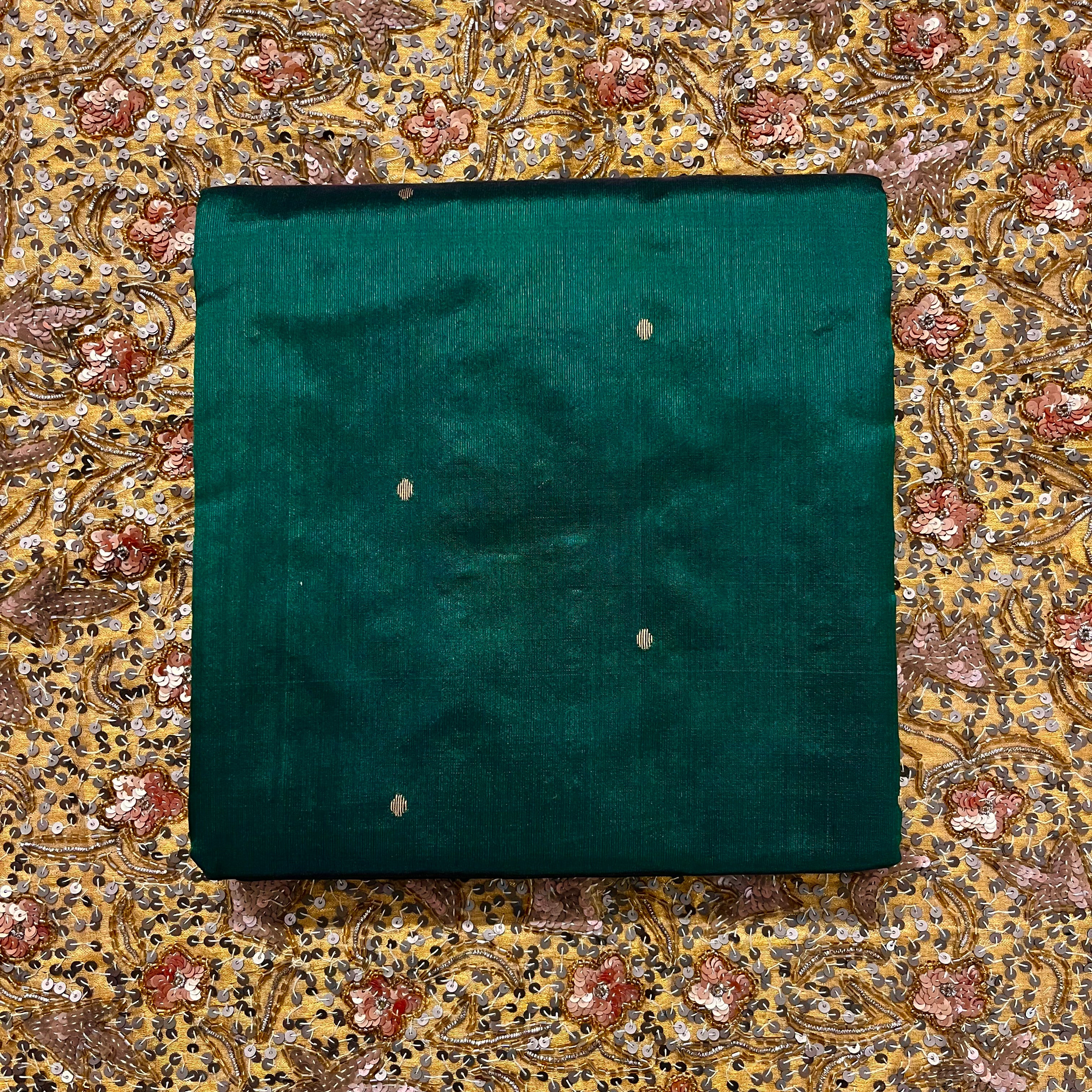 Dark Green Chanderi Silk Saree with Zari Bootis all over